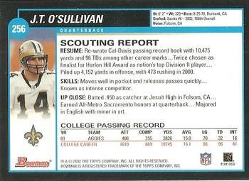 2002 Bowman #256 J.T. O'Sullivan Back