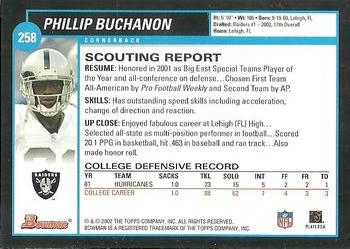 2002 Bowman #258 Phillip Buchanon Back