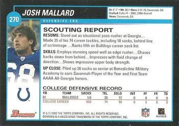 2002 Bowman #270 Josh Mallard Back