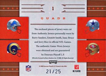 2008 Playoff National Treasures - All Pros Material Quads #1 Barry Sanders / Emmitt Smith / Isaac Bruce / Jerry Rice Back