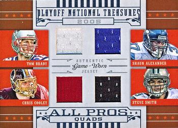 2008 Playoff National Treasures - All Pros Material Quads #8 Tom Brady / Shaun Alexander / Chris Cooley / Steve Smith Front