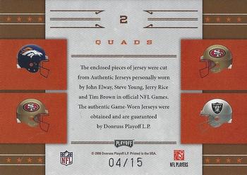 2008 Playoff National Treasures - All Pros Material Quads Prime #2 John Elway / Steve Young / Jerry Rice / Tim Brown Back