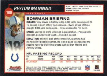 2002 Bowman Chrome #100 Peyton Manning Back