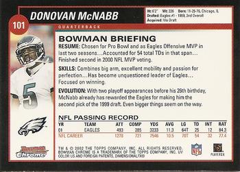 2002 Bowman Chrome #101 Donovan McNabb Back