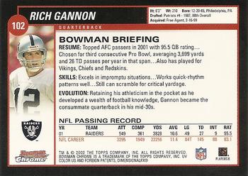 2002 Bowman Chrome #102 Rich Gannon Back