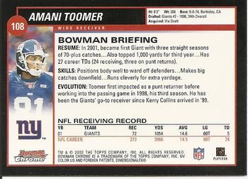2002 Bowman Chrome #108 Amani Toomer Back