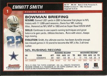 2002 Bowman Chrome #1 Emmitt Smith Back