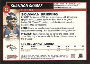 2002 Bowman Chrome #20 Shannon Sharpe Back