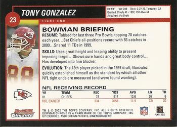 2002 Bowman Chrome #23 Tony Gonzalez Back
