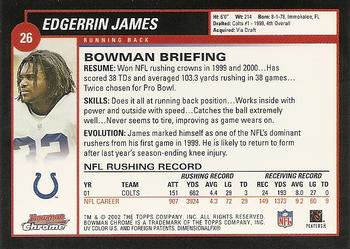2002 Bowman Chrome #26 Edgerrin James Back
