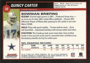 2002 Bowman Chrome #33 Quincy Carter Back
