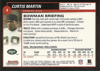 2002 Bowman Chrome #4 Curtis Martin Back