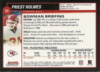 2002 Bowman Chrome #51 Priest Holmes Back