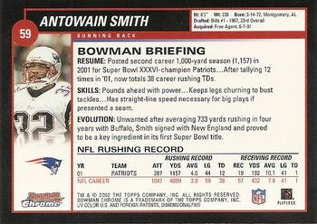 2002 Bowman Chrome #59 Antowain Smith Back