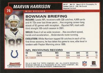 2002 Bowman Chrome #74 Marvin Harrison Back