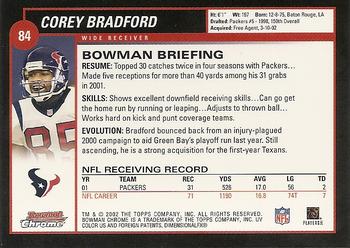 2002 Bowman Chrome #84 Corey Bradford Back