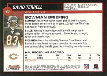 2002 Bowman Chrome #85 David Terrell Back