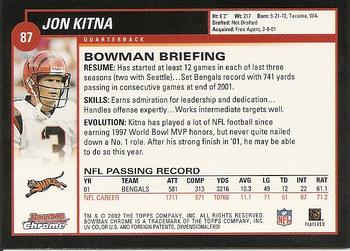 2002 Bowman Chrome #87 Jon Kitna Back