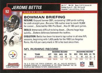 2002 Bowman Chrome #92 Jerome Bettis Back