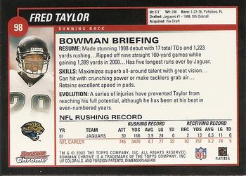 2002 Bowman Chrome #98 Fred Taylor Back