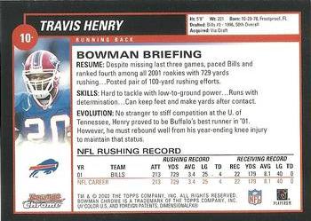 2002 Bowman Chrome #10 Travis Henry Back