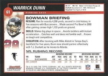 2002 Bowman Chrome #61 Warrick Dunn Back