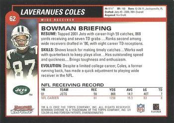 2002 Bowman Chrome #62 Laveranues Coles Back