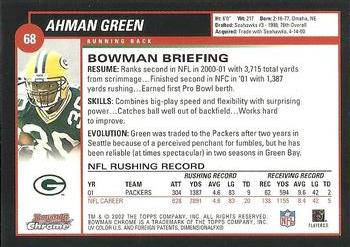 2002 Bowman Chrome #68 Ahman Green Back