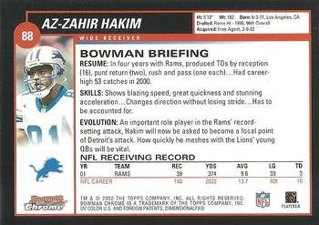 2002 Bowman Chrome #88 Az-Zahir Hakim Back