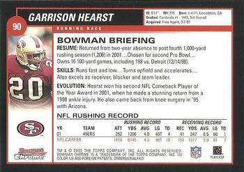 2002 Bowman Chrome #90 Garrison Hearst Back