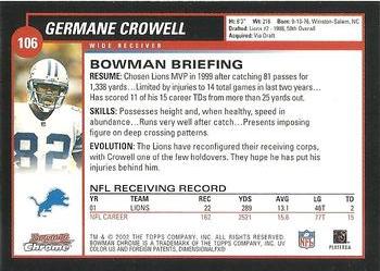 2002 Bowman Chrome #106 Germane Crowell Back