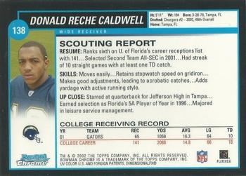 2002 Bowman Chrome #138 Donald Reche Caldwell Back