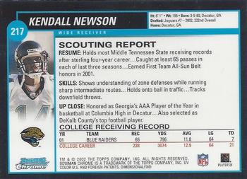 2002 Bowman Chrome #217 Kendall Newson Back