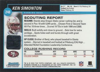 2002 Bowman Chrome #248 Ken Simonton Back