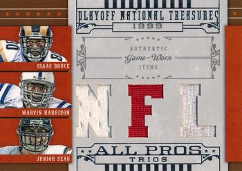 2008 Playoff National Treasures - All Pros Material Trios NFL #7 Isaac Bruce / Marvin Harrison / Junior Seau Front