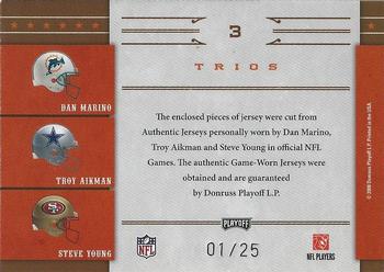 2008 Playoff National Treasures - All Pros Material Trios NFL Prime #3 Dan Marino / Troy Aikman / Steve Young Back