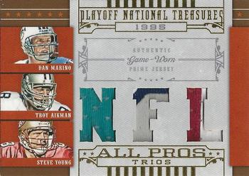 2008 Playoff National Treasures - All Pros Material Trios NFL Prime #3 Dan Marino / Troy Aikman / Steve Young Front