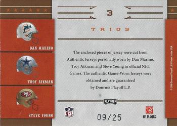 2008 Playoff National Treasures - All Pros Material Trios Prime #3 Dan Marino / Troy Aikman / Steve Young Back