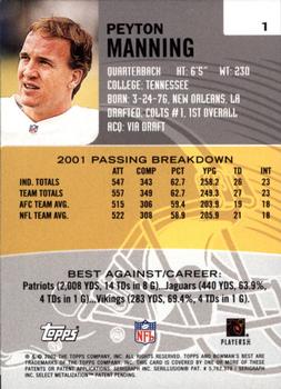 2002 Bowman's Best #1 Peyton Manning Back