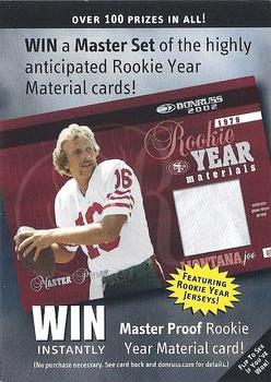 2002 Donruss #NNO Rookie Year Materials Sweepstakes Front