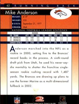 2002 Donruss #62 Mike Anderson Back