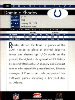 2002 Donruss #80 Dominic Rhodes Back