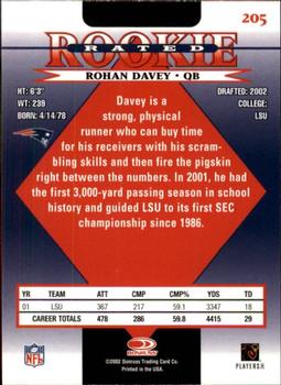 2002 Donruss #205 Rohan Davey Back