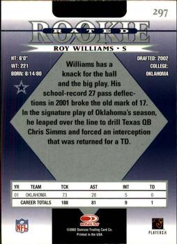 2002 Donruss #297 Roy Williams Back