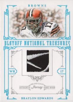 2008 Playoff National Treasures - Material Prime Brand Logo #34 Braylon Edwards Front