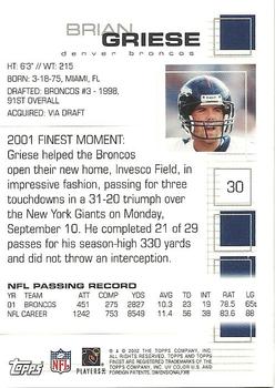 2002 Finest #30 Brian Griese Back