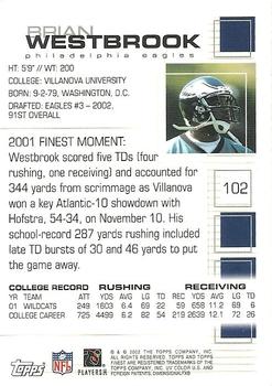 2002 Finest #102 Brian Westbrook Back