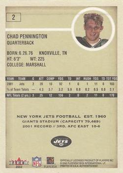 2002 Fleer Authentix #2 Chad Pennington Back