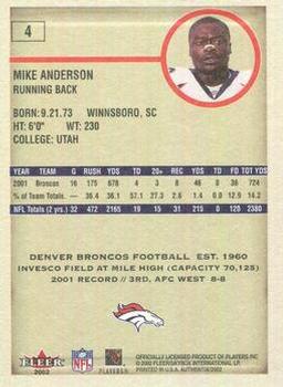 2002 Fleer Authentix #4 Mike Anderson Back