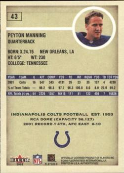 2002 Fleer Authentix #43 Peyton Manning Back